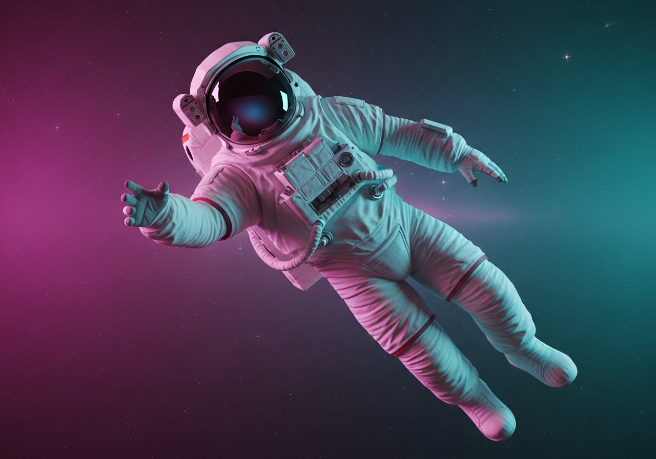 Futuristic space command center with holographic displays showing data streams and navigation charts, bathed in deep violet and teal light